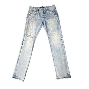 Purple Brand P001 Slim Fit Distressed Light Wash Paint Splatter‎ Jeans Mens 38